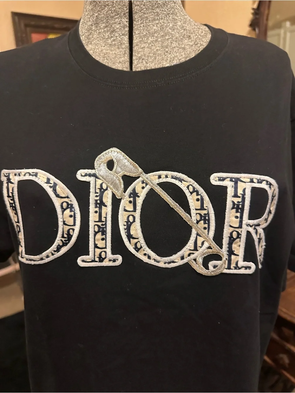 Dior Black Tee with Contrasting White Logo
